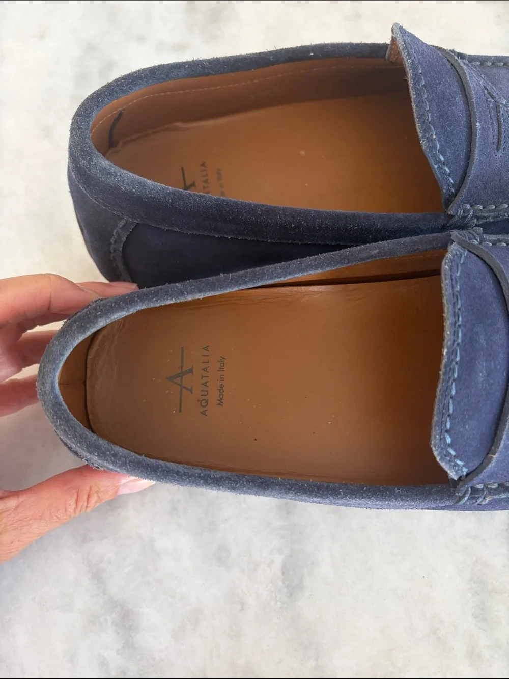 Aquatalia Men's Blue Suede Penny Loafers